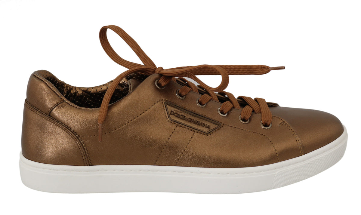 Dolce & Gabbana Gold Leder Herren Casual Turnschuhe