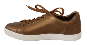 Dolce & Gabbana Gold Leder Herren Casual Turnschuhe