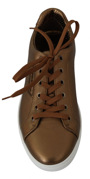 Dolce & Gabbana Gold Leder Herren Casual Turnschuhe