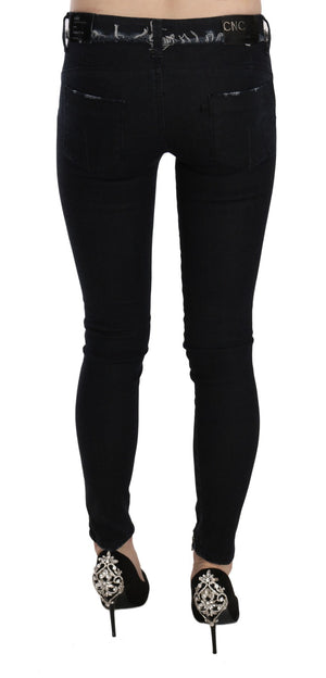 Costume National Schwarze Skinny Jeans mit tiefem Bund und Reißverschluss am Bein