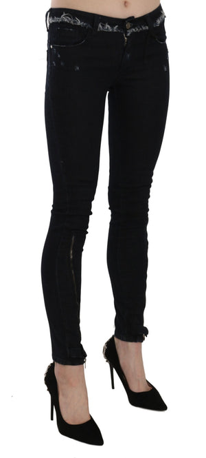 Costume National Schwarze Skinny Jeans mit tiefem Bund und Reißverschluss am Bein
