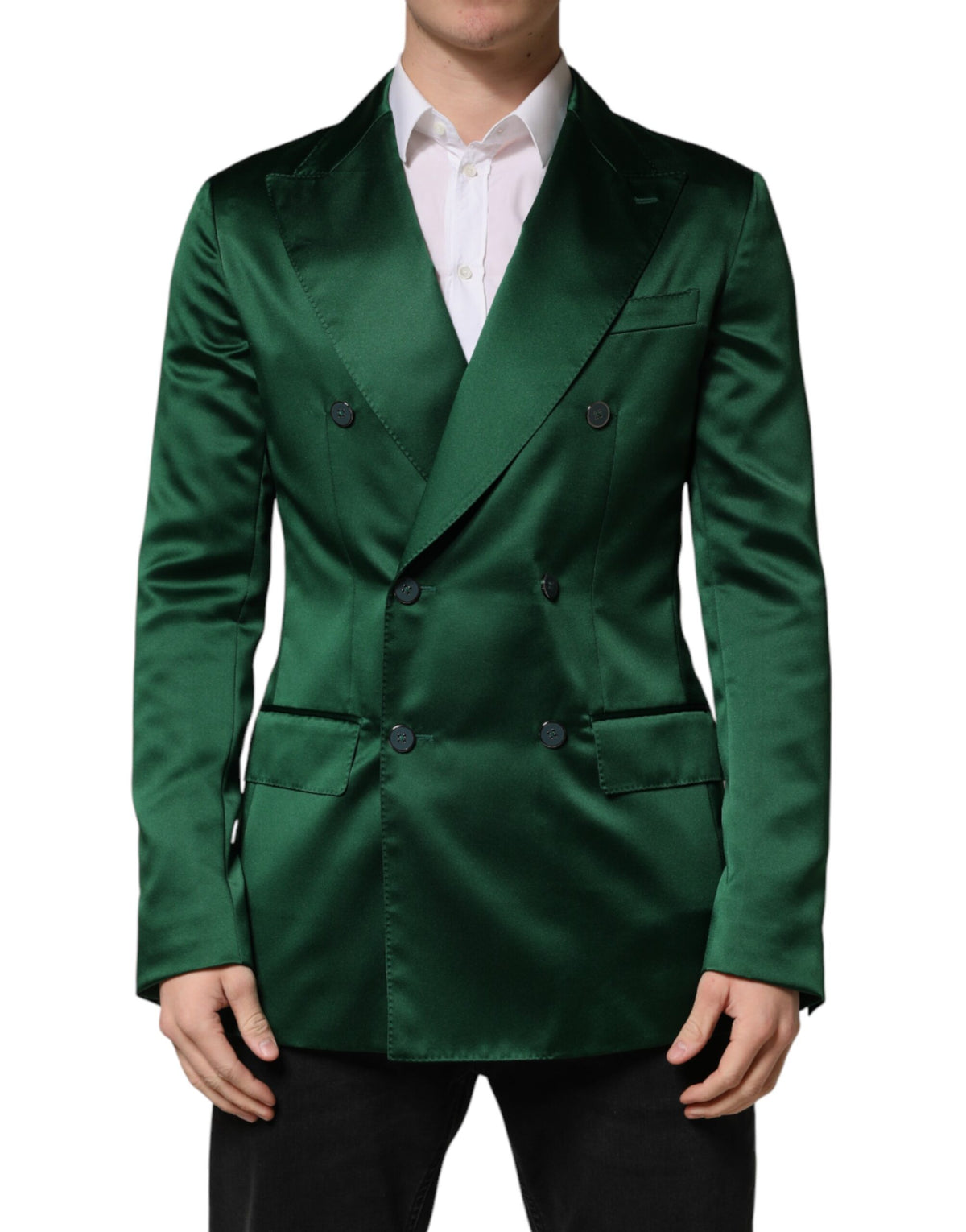 Dolce & Gabbana Grüner Satin Zweireiher-Blazer