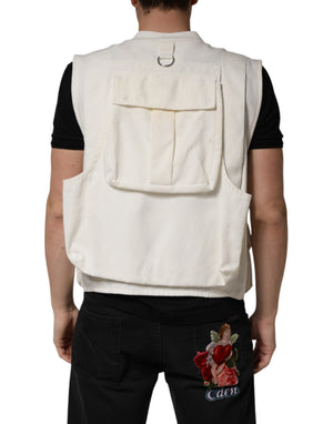 Dolce & Gabbana Weiße Baumwoll-Cargo-Weste für Herren