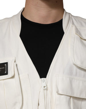 Dolce & Gabbana Weiße Baumwoll-Cargo-Weste für Herren