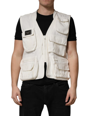 Dolce & Gabbana Weiße Baumwoll-Cargo-Weste für Herren