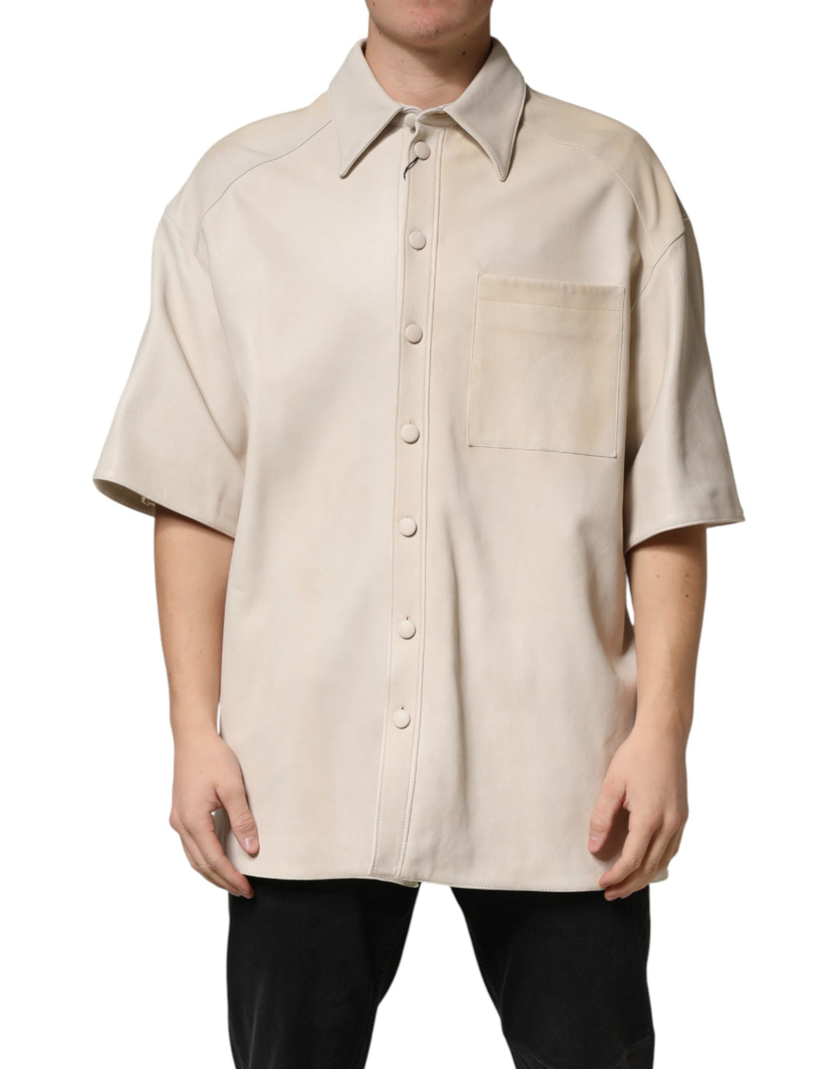 Dolce & Gabbana Beige Leder Hemd mit Knöpfen für Herren