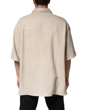 Dolce & Gabbana Beige Leder Hemd mit Knöpfen für Herren