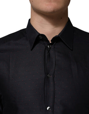 Dolce & Gabbana Schwarzes Baumwollhemd mit Kragen und Pünktchenmuster - GOLD
