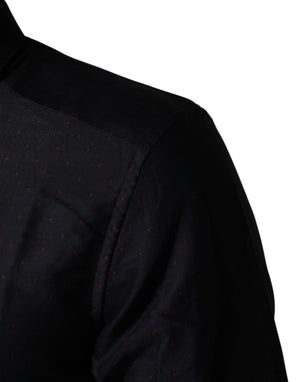 Dolce & Gabbana Schwarzes Baumwollhemd mit Kragen und Pünktchenmuster - GOLD