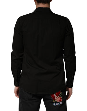 Dolce & Gabbana Schwarzes Baumwollhemd mit Kragen für Herren, Button-Down