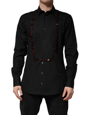 Dolce & Gabbana Schwarzes Kristall GOLD Formelles Baumwollhemd