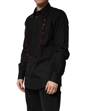 Dolce & Gabbana Schwarzes Kristall GOLD Formelles Baumwollhemd