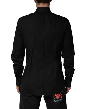 Dolce & Gabbana Schwarzes Kristall GOLD Formelles Baumwollhemd