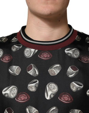 Dolce & Gabbana Schwarzer Sweatshirt mit Ring-Print Rundhalsausschnitt Pullover