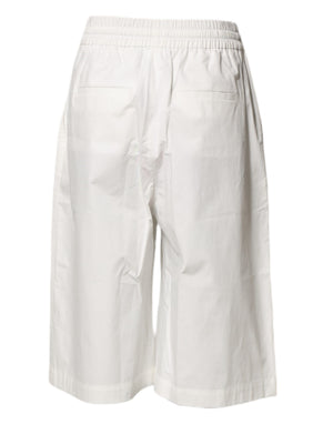 MSGM Weiße Baumwoll-Bermudashorts mit hoher Taille und weitem Bein