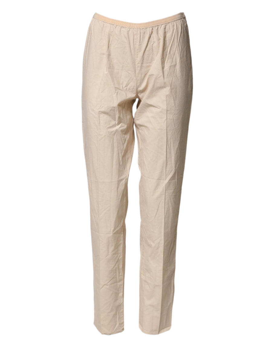 QL2 Beige Baumwollhose mit hoher Taille im geraden Schnitt
