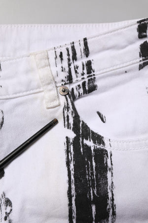 Gaelle Paris Schwarze und weiße gestreifte Capri-Jeans mit mittlerer Taille und verkürztem Bein