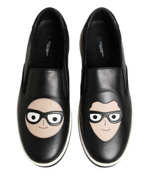 Dolce & Gabbana Schwarze Leder Signature Figures Sneaker Schuhe