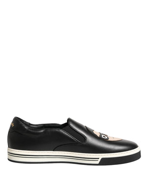 Dolce & Gabbana Schwarze Leder Signature Figures Sneaker Schuhe