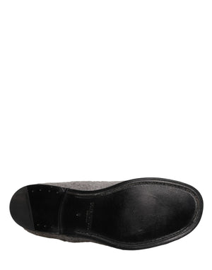 Dolce & Gabbana Graue Fleece Schnürschuhe Herren Derby-Kleiderschuhe