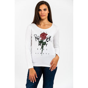 Gas Weißes Langarm-T-Shirt aus Baumwolle