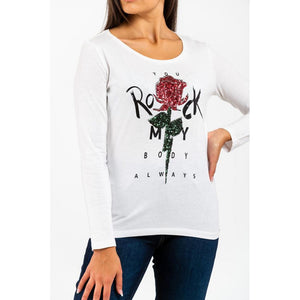 Gas Weißes Langarm-T-Shirt aus Baumwolle