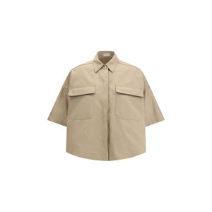 Brunello Cucinelli Beige Baumwoll-Shirt mit kurzen Ärmeln