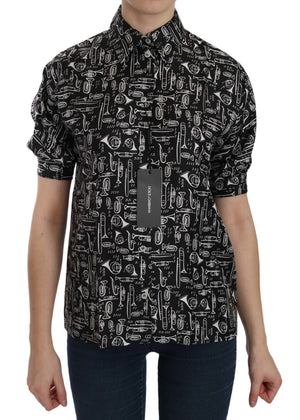 Dolce & Gabbana Schwarzes Musikinstrument Kragenblusenhemd