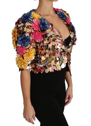 Dolce & Gabbana Crystal Pailletten Jacke Mantel mit Blumenmuster