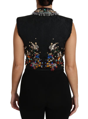Dolce & Gabbana Schwarzer Kristall Sizilien Weste Weste