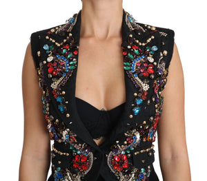Dolce & Gabbana Schwarzer Kristall Sizilien Weste Weste