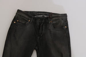 PLEIN SUD Schwarze Skinny Jeans aus gewaschener Baumwolle mit tiefem Bund