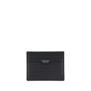 Ferragamo Schwarzes Kalbsleder Bos Taurus Portemonnaie