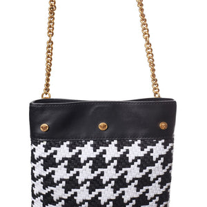 Versace Schwarze und weiße Schultertasche aus Leder und Textil