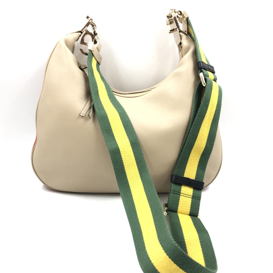 Gucci Aria Kalbsleder Web Große Attache Umhängetasche Beige