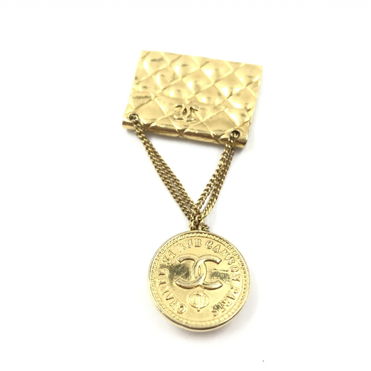 Chanel Brosche mit Goldplattierung im Taschenmotiv
