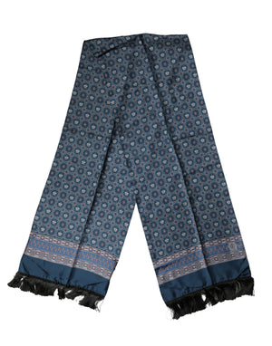 Dolce & Gabbana Blauer Seiden-Schal mit geometrischem Kronen-Muster 184cm x 33cm