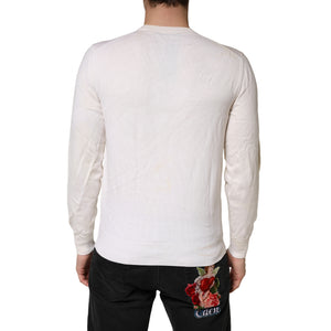 Dolce & Gabbana Weißer Wollpullover mit Grafiklogo-Rundhalsausschnitt aus reiner Schurwolle