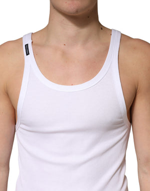 Dolce & Gabbana Weißes geripptes ärmelloses Tanktop aus Baumwolle