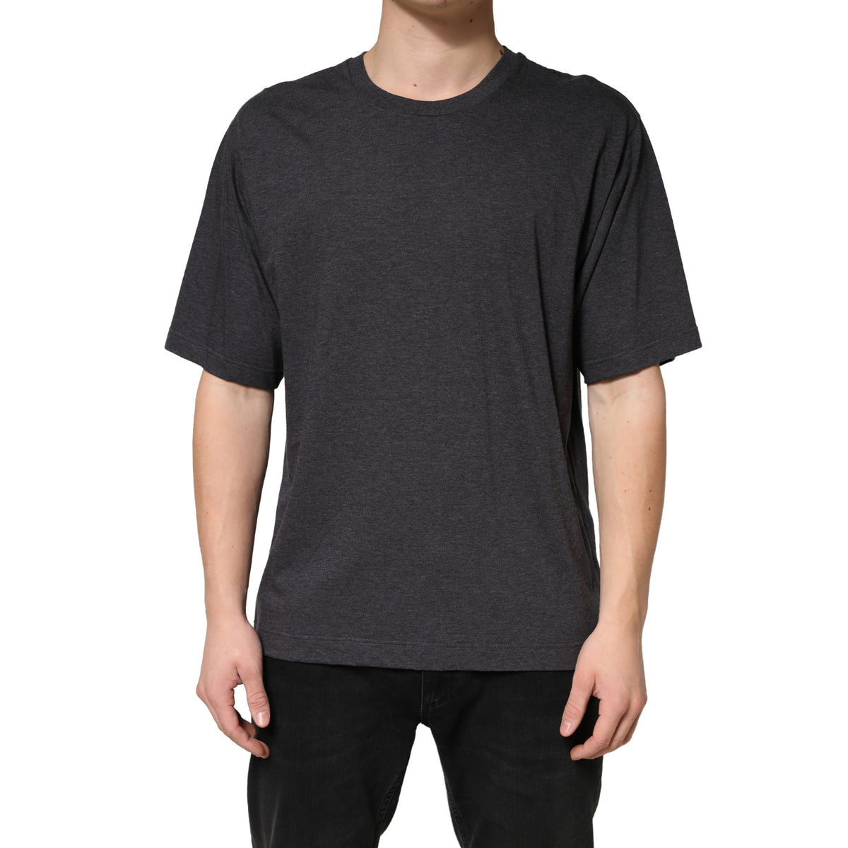 Dolce & Gabbana Dunkelgraues Baumwoll-T-Shirt mit Rundhalsausschnitt und kurzen Ärmeln