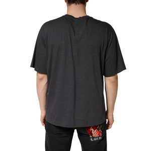 Dolce & Gabbana Dunkelgraues Baumwoll-T-Shirt mit Rundhalsausschnitt und kurzen Ärmeln