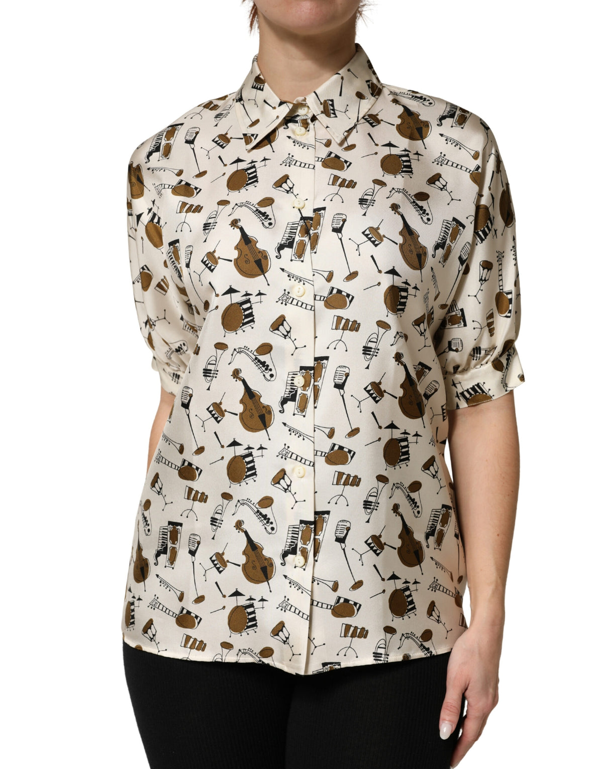 Dolce & Gabbana Kurzes Oberteil in Beige mit Noten-Print