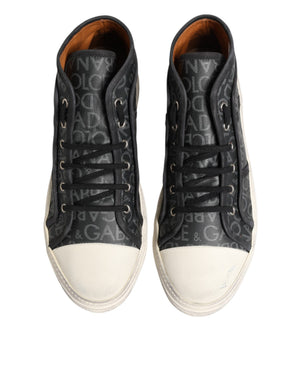 Dolce & Gabbana Schwarze und weiße Canvas-Sneaker mit Logo, mittelhoch