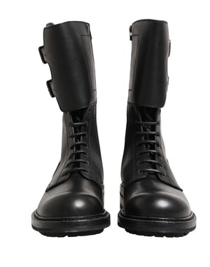 Dolce & Gabbana Schwarze Leder-Schnürstiefel mit Gürtelschnalle