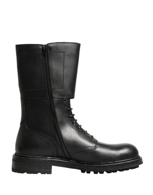Dolce & Gabbana Schwarze Leder-Schnürstiefel mit Gürtelschnalle
