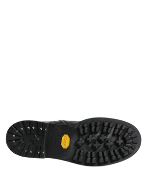 Dolce & Gabbana Schwarze Leder-Schnürstiefel mit Gürtelschnalle