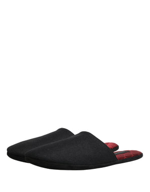 Dolce & Gabbana Schwarze Woll-Kaschmir-Hausschuhe mit roter Steppung