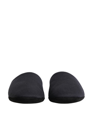 Dolce & Gabbana Dunkelblaue Woll-Baumwoll-Slipper mit rotem Chevron-Muster
