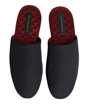 Dolce & Gabbana Dunkelblaue Woll-Baumwoll-Slipper mit rotem Chevron-Muster