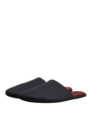 Dolce & Gabbana Dunkelblaue Woll-Baumwoll-Slipper mit rotem Chevron-Muster